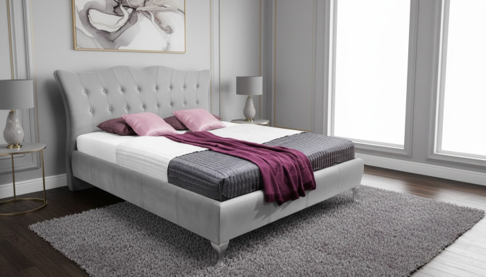 Ensemble de chambre à coucher 3 pièces avec lit textile et 2 tables de chevet, mobilier moderne de luxe, lits neufs.