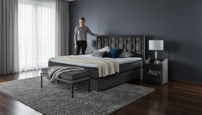 Lit double Chesterfield Chambre Velours Lits Cadre de lit Table de chevet Ensemble de 3 pièces