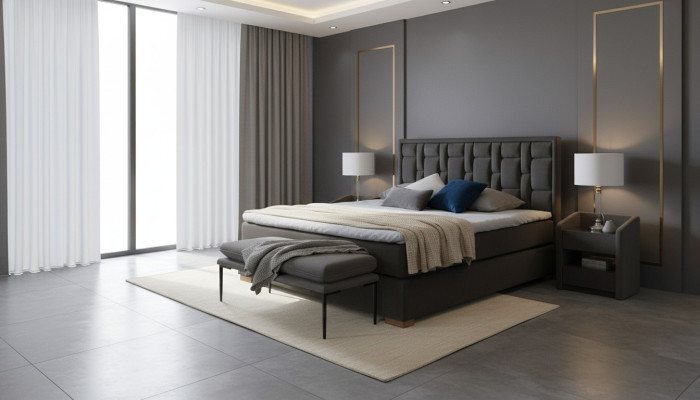Lit double Chesterfield Chambre Velours Lits Cadre de lit Table de chevet Ensemble de 3 pièces