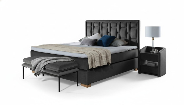 Lit double Chesterfield Chambre Velours Lits Cadre de lit Table de chevet Ensemble de 3 pièces