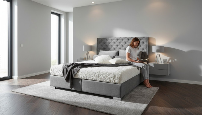Chesterfield Lit Boxspring Textile Chambre Mobilier Moderne Lits Tissu Neuf