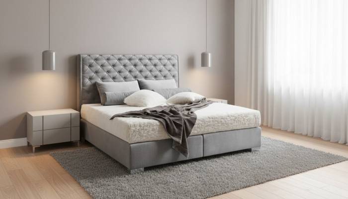Chesterfield Lit Boxspring Textile Chambre Mobilier Moderne Lits Tissu Neuf