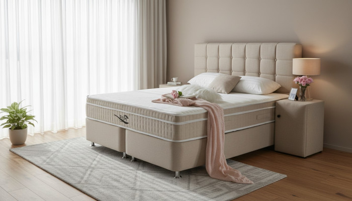 Lit boxspring de luxe en 3 pièces Ensemble Table de chevet Lits Mobilier Chambre de luxe