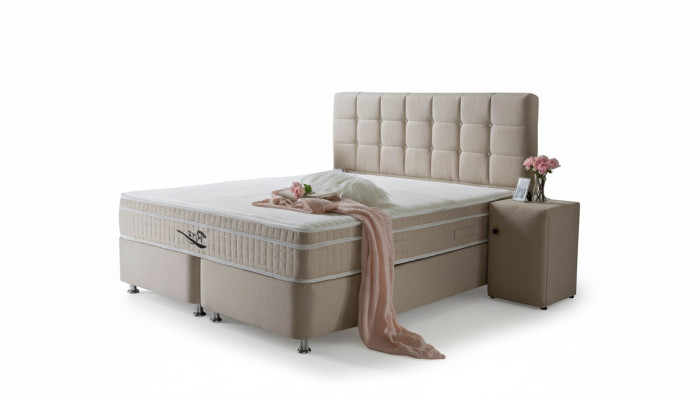 Lit boxspring de luxe en 3 pièces Ensemble Table de chevet Lits Mobilier Chambre de luxe