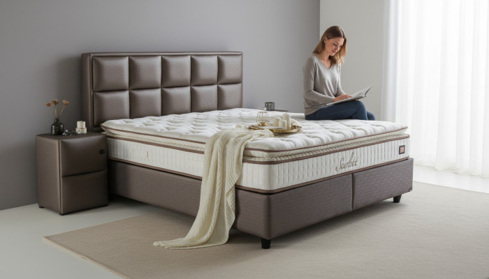 Meubles de chambre en cuir de qualité moderne Lit Boxspring neuf