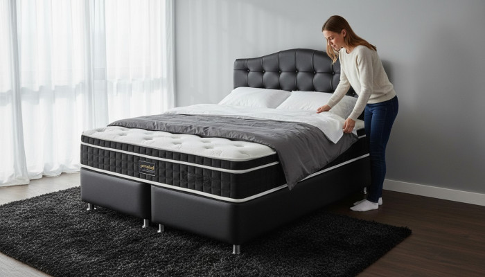 Meuble de chambre en cuir de lit de luxe moderne Chesterfield Boxspring nouveau