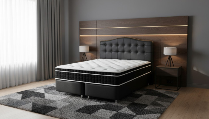 Meuble de chambre en cuir de lit de luxe moderne Chesterfield Boxspring nouveau