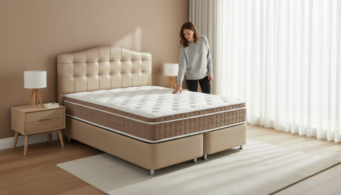 Lit en cuir 2x Table de chevet 3 pièces Ensemble de chambre à coucher Mobilier Lits modernes de luxe neufs