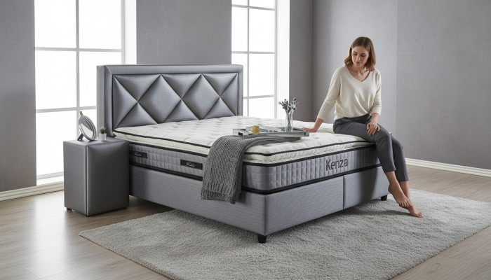 Ensemble de lit élégant 3 pièces Table de chevet Mobilier Chambre de luxe Matelas Cadre de lit neuf.
