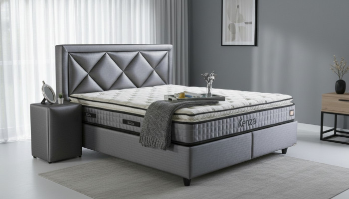 Ensemble de lit élégant 3 pièces Table de chevet Mobilier Chambre de luxe Matelas Cadre de lit neuf.