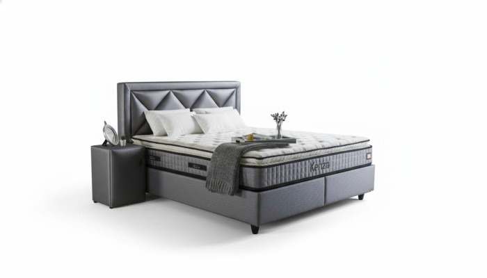 Ensemble de lit élégant 3 pièces Table de chevet Mobilier Chambre de luxe Matelas Cadre de lit neuf.