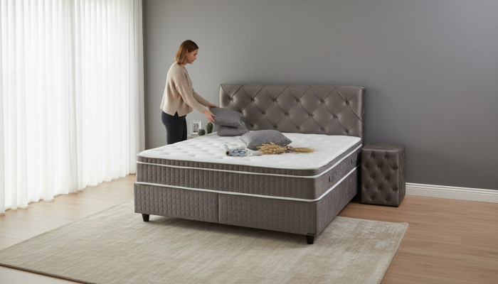 Ensemble de lit élégant de 3 pièces, table de nuit, meubles de luxe, matelas, chambre à coucher, nouvelle structure de lit