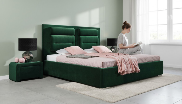 Lit double en tissu de design de luxe à ressorts tapissiers Boîte verte Hôtel Lits Chambre Mobilier