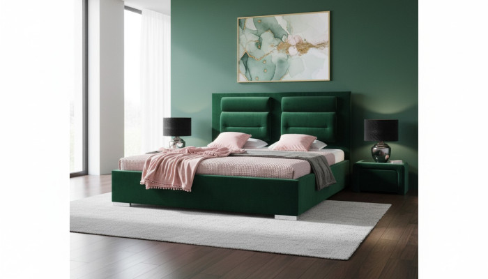 Lit double en tissu de design de luxe à ressorts tapissiers Boîte verte Hôtel Lits Chambre Mobilier