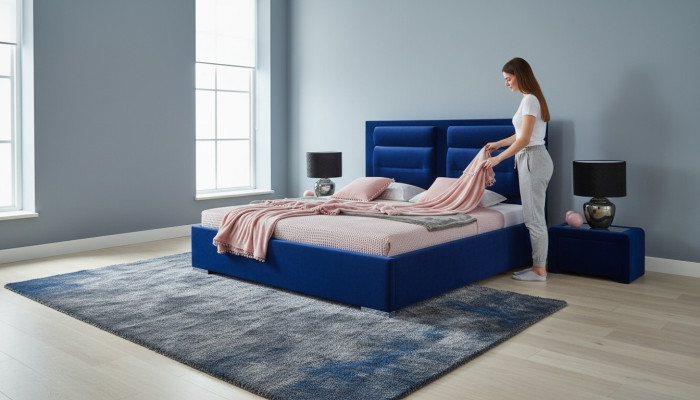 Lit en tissu 2x table de chevet 3 pièces ensemble de meubles de chambre moderne luxe lits nouveau