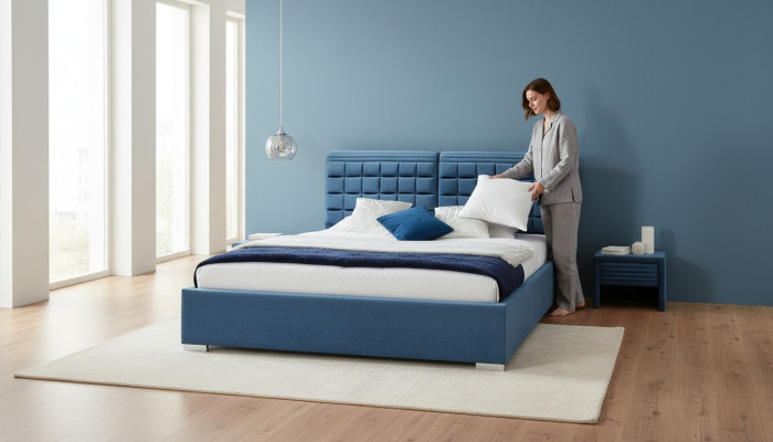 Lit boxspring de luxe Design Tissu Lits d'hôtel Chambre à coucher Mobilier double