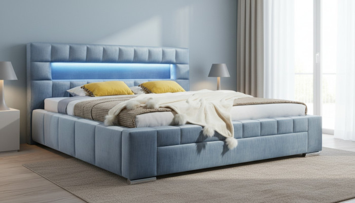 Boîte de luxe pour lit à ressorts en tissu Hotel Bleu e Lits Chambre Meubles Design Double