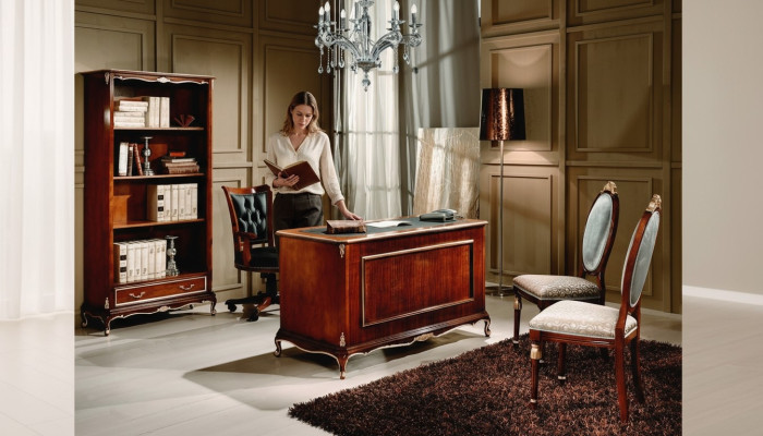 Classique Bureau Bureau Table Bois Chaise 2 pièces Ensemble Baroque
