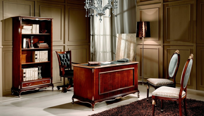 Classique Bureau Bureau Table Bois Chaise 2 pièces Ensemble Baroque