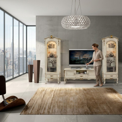 Salon Armoire Unité murale Meuble TV 3 pièces Armoire vitrine x2 Design Italie Mobilier Style baroque