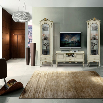 Salon Armoire Unité murale Meuble TV 3 pièces Armoire vitrine x2 Design Italie Mobilier Style baroque