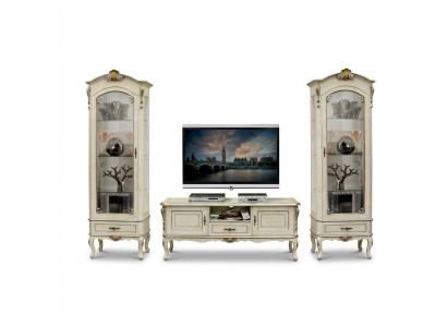 Salon Armoire Unité murale Meuble TV 3 pièces Armoire vitrine x2 Design Italie Mobilier Style baroque