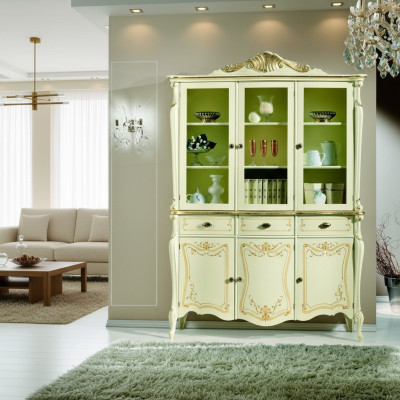 Vitrine Style italien de luxe Mobilier de salon Armoire Style baroque rococo Bois neuf