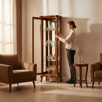 Schick Design Glass Cabinet Wood Classic r Style Baroque Vitrines Meubles Italiens neuf