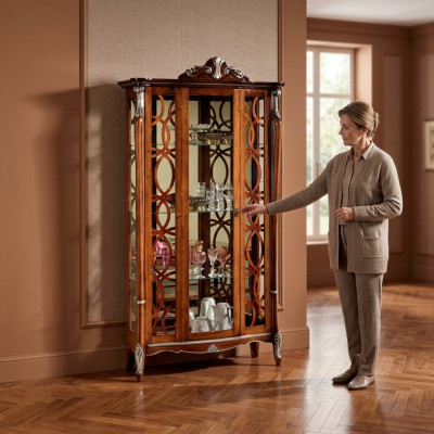 Meubles italiens de luxe en bois de design classique baroque étagère vitrine en verre cabinet.