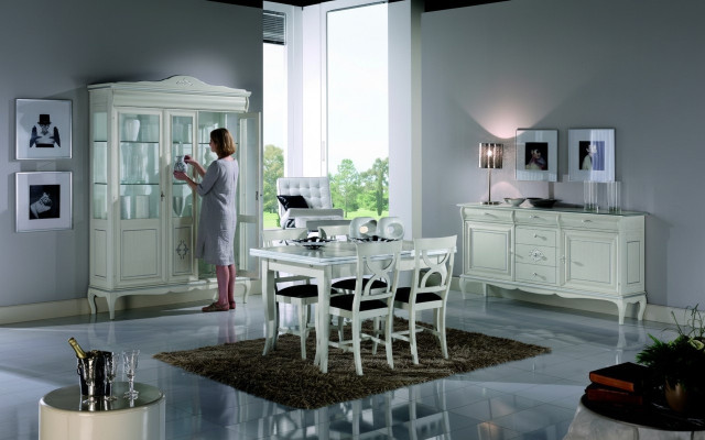 Set de salle à manger Design Suite 7 pièces Meubles en bois Commode 4x Chaise Table Vitrine Neuf