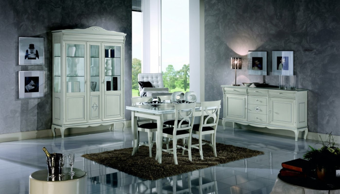 Set de salle à manger Design Suite 7 pièces Meubles en bois Commode 4x Chaise Table Vitrine Neuf