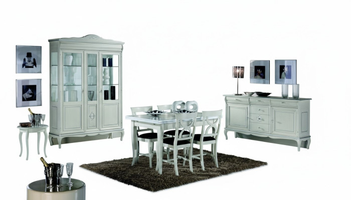 Set de salle à manger Design Suite 7 pièces Meubles en bois Commode 4x Chaise Table Vitrine Neuf