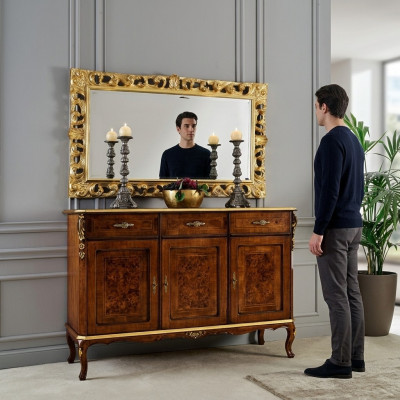 Mobilier design Style baroque Commode 2 pièces Miroir Bois Style italien Designer