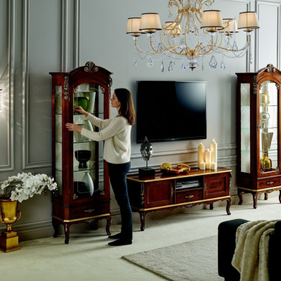 Salon Armoire murale Vitrine Meuble TV Buffet en bois véritable Armoires en bois Italie Meubles