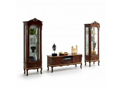Salon Armoire murale Vitrine Meuble TV Buffet en bois véritable Armoires en bois Italie Meubles