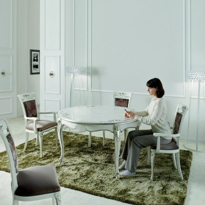 Meubles italiens Table à manger 4x chaises Ensemble de table à manger en bois Design classique s