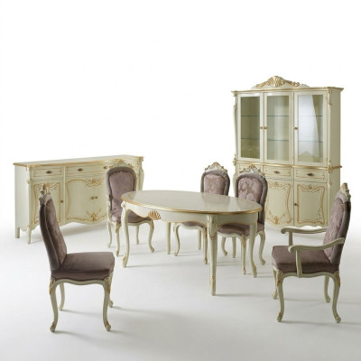 Table à manger 5x chaises Vitrine Commode Ensemble complet de salle à manger 8 pièces Mobilier neuf