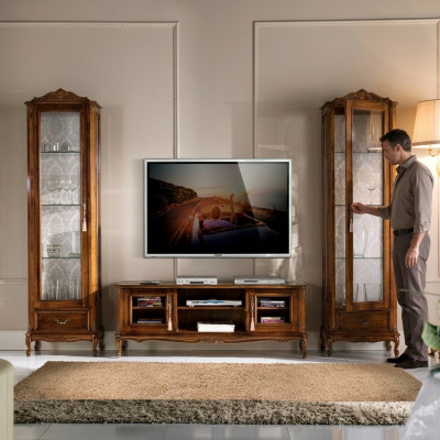 Unité murale Meuble TV 3 pièces 2x vitrine design Meuble italien style baroque pour salon