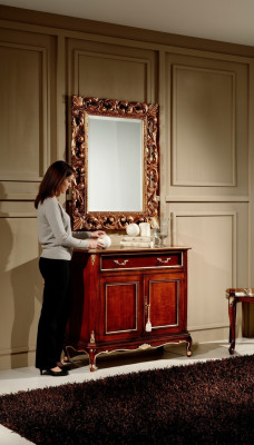 Meubles en bois italien Ensemble de 2 pièces Style de meuble Baroque Luxueux Commode avec miroir