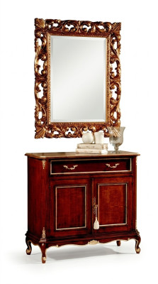 Meubles en bois italien Ensemble de 2 pièces Style de meuble Baroque Luxueux Commode avec miroir