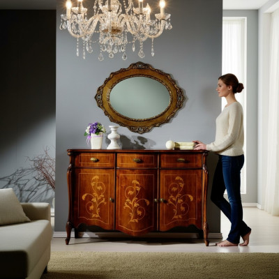 Meuble avec style baroque, commode armoire en bois brun de design de luxe