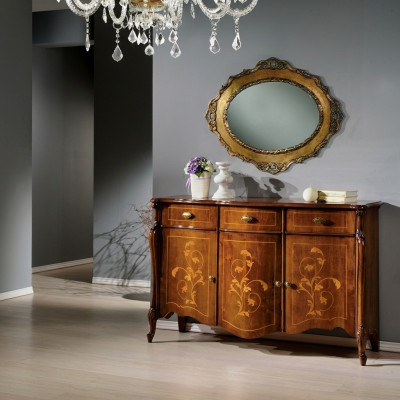 Meuble avec style baroque, commode armoire en bois brun de design de luxe