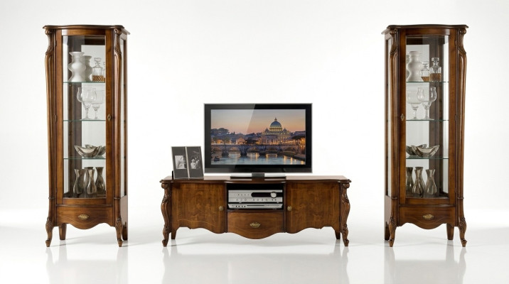 Meuble TV 3 pièces de luxe avec 2x vitrine design Meuble baroque italien style nouveau