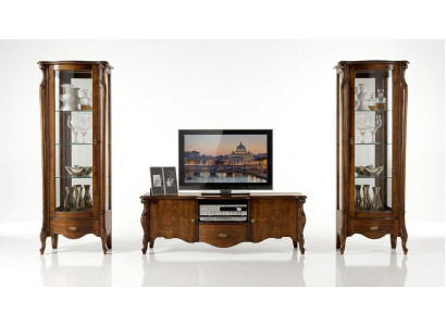 Meuble TV 3 pièces de luxe avec 2x vitrine design Meuble baroque italien style nouveau
