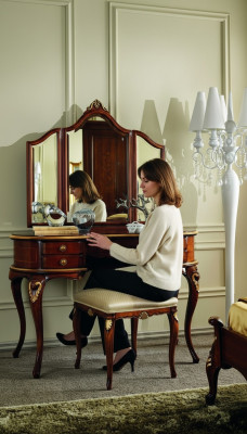 Luxueux ensemble 3 pièces Coiffeuse Tabouret Miroir Chambre Meuble Italien neuf