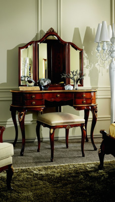 Luxueux ensemble 3 pièces Coiffeuse Tabouret Miroir Chambre Meuble Italien neuf