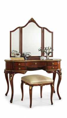 Luxueux ensemble 3 pièces Coiffeuse Tabouret Miroir Chambre Meuble Italien neuf
