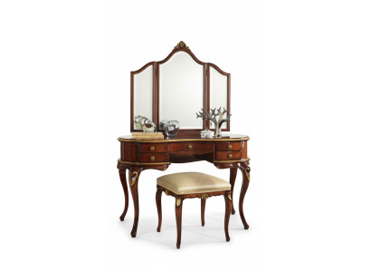 Luxueux ensemble 3 pièces Coiffeuse Tabouret Miroir Chambre Meuble Italien neuf