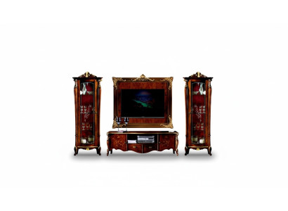 Ensemble de meubles italiens en 4 pièces composé de 2 vitrines, un buffet, un meuble TV, une plaque murale et une armoire.