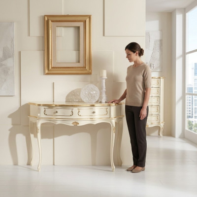 Mobilier design Style Baroque Table console de luxe Table italienne en bois blanc Tables